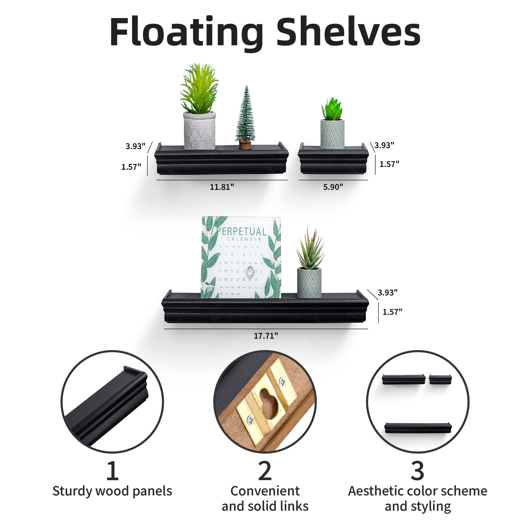 Floating Shelves 17.9" Wall Mounted Wood Shelves For Bathroom, Bedroom, Living Room, Kitchen, Hanging Shelf For Books/Storage/Decor With Invisible Brackets, Brown_maomaolike.com